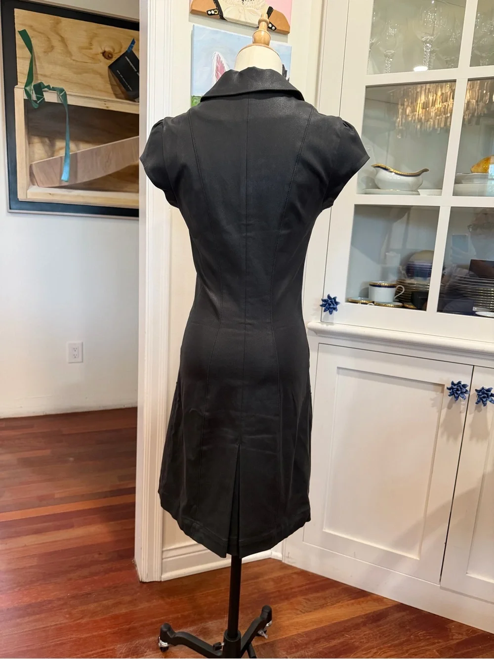 Louis Vuitton Black Short-Sleeve Zip-Front Mini Dress with Gold Accents